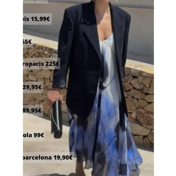 Zara Dress Womens Medium Blue White Tie Dye Maxi Ramie Summer Boho Flowy Beach - Picture 8 of 9